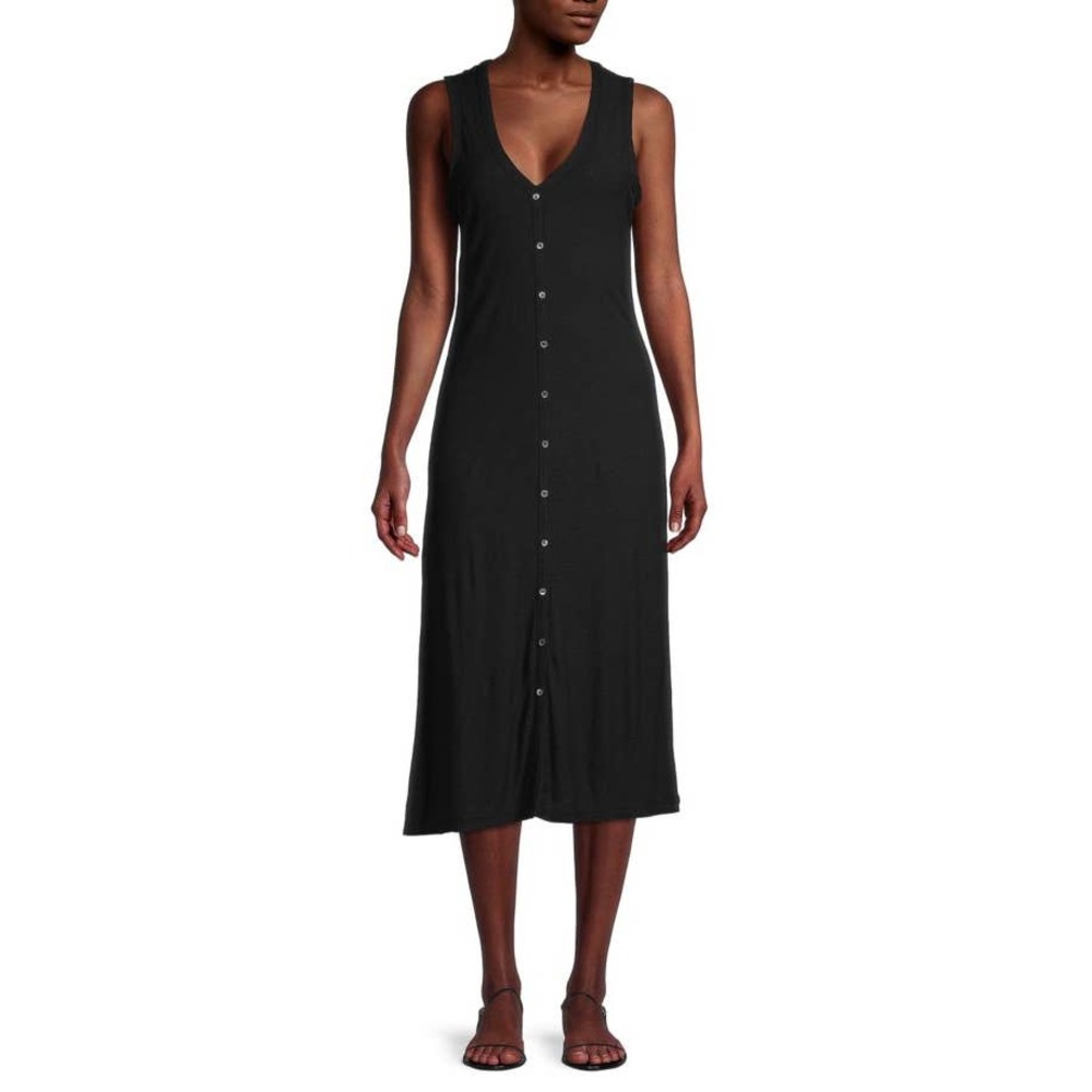 James Perse Women's Cotton Modal Blend Lightweight Button Front Tank Dress